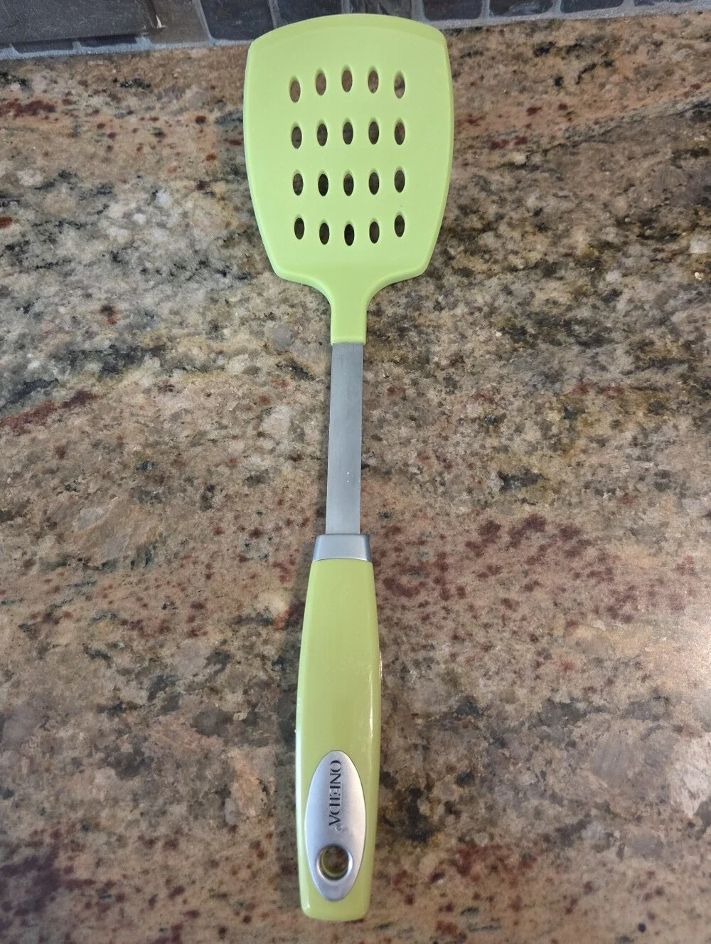 Oneida Silicone Slotted Spatula With Stainless Steel Handle Green Colorful 13